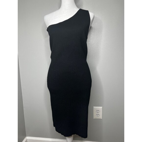 House Of Harlow 1960 Revolve Black Ribbed Knit One Shoulder Mini Dress Medium - Picture 5 of 12